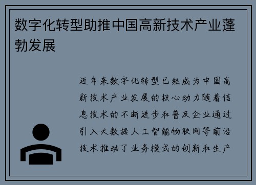 数字化转型助推中国高新技术产业蓬勃发展