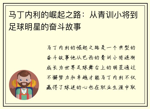 马丁内利的崛起之路：从青训小将到足球明星的奋斗故事