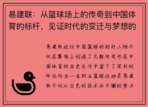易建联：从篮球场上的传奇到中国体育的标杆，见证时代的变迁与梦想的追逐