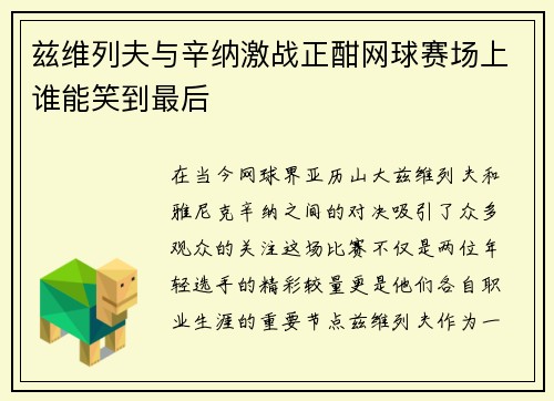 兹维列夫与辛纳激战正酣网球赛场上谁能笑到最后