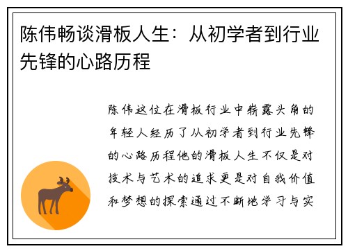 陈伟畅谈滑板人生：从初学者到行业先锋的心路历程